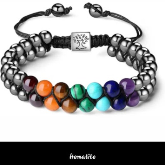 Tree Of Life Double Layer Braided Bracelet Natural Stone with Hematite - Picture 2 of 3